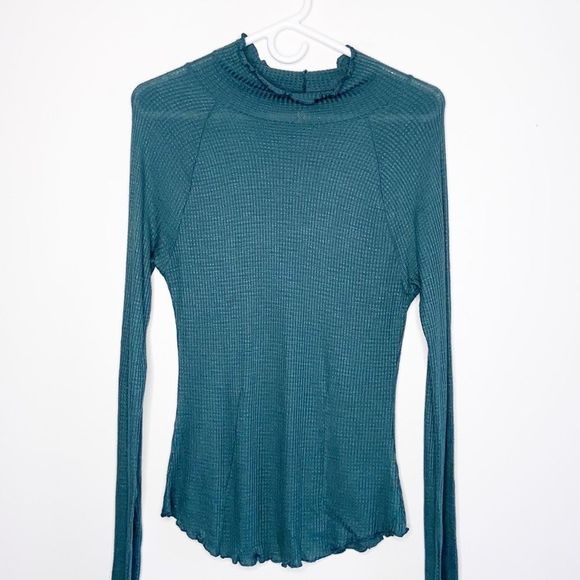 Free People Make It Easy Long Sleeve Thermal T-shirt Tee Shirt Jade Blue Size M - Picture 7 of 10